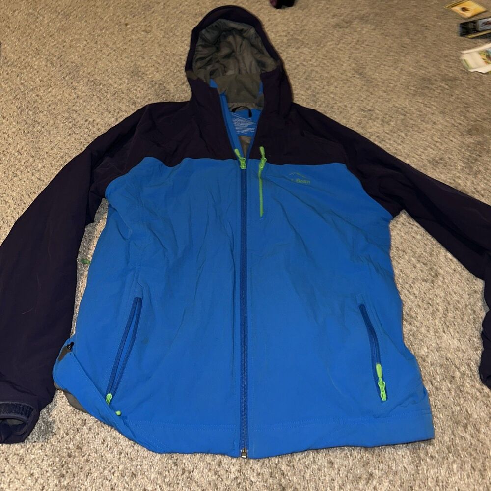 LL Bean Ski Jacket Mens Large Blue Hooded Jacket Insulated Parka Pockets Winter